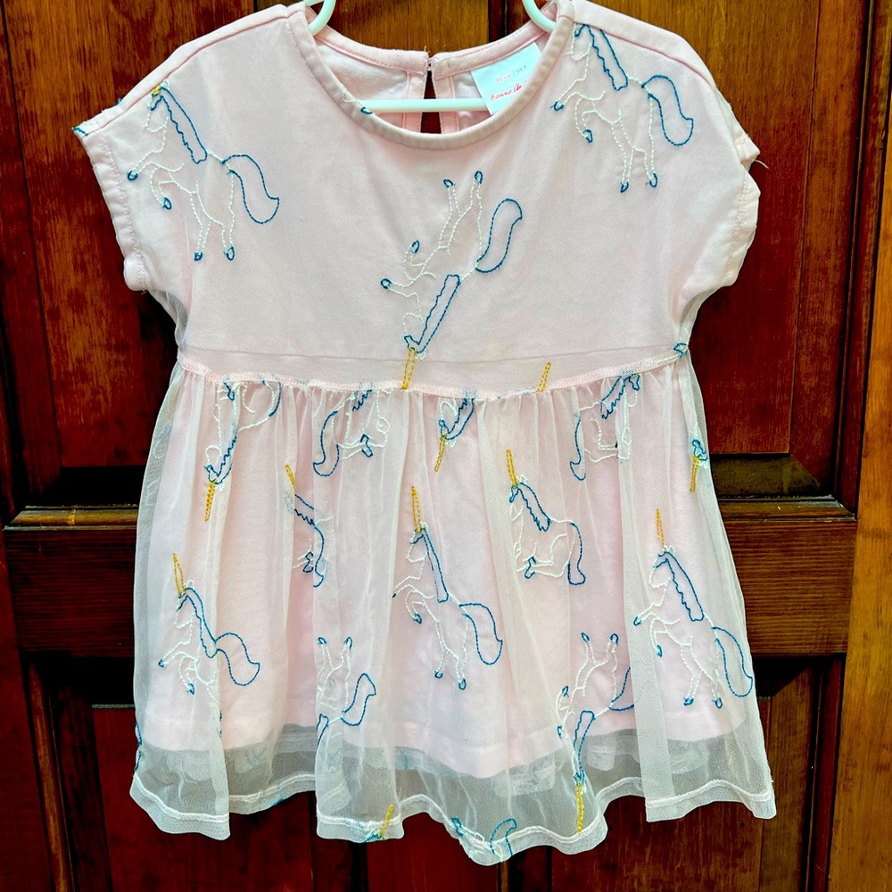 Hanna Anderson tuille embroidered light pink unicorn dress